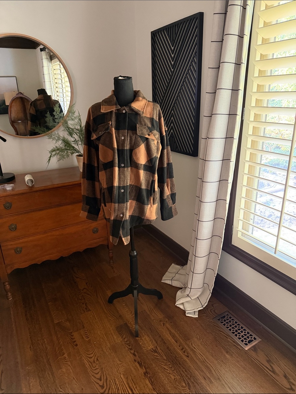 Fornia camel and black plaid shacket medium